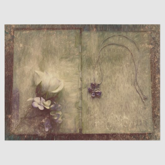 ヴィンテージアンティークセピアブラウンフローラ古いテクスチャ 薄葉紙 (正面)