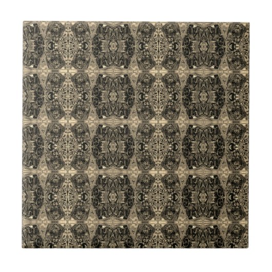 ヴィンテージアンティークセピアブラックアールヌーボー タイル (正面)