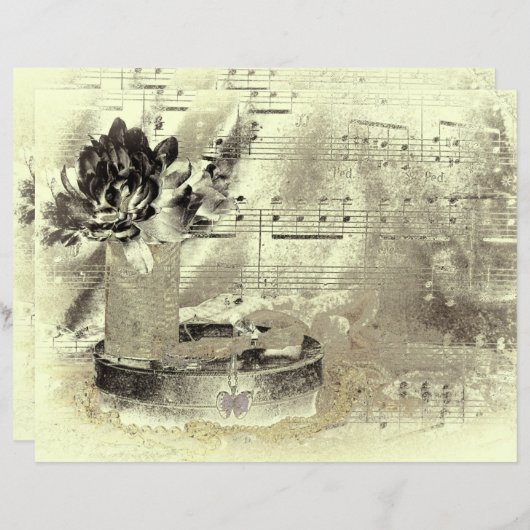 ヴィンテージアンティークセピアベージュブラックシートミュージック (正面/裏面)