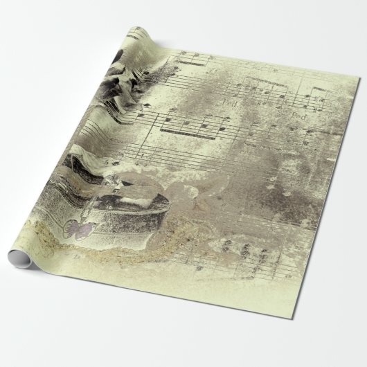 ヴィンテージアンティークセピアベージュブラックシートミュージック ラッピングペーパー (アンロールド)