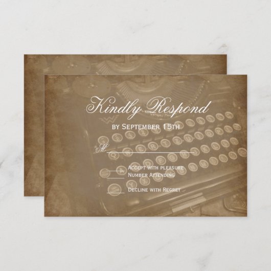 ヴィンテージアンティークタイプライターの結婚出欠確認カード 出欠カード (正面/裏面)