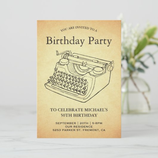 ヴィンテージアンティークタイプライター誕生日パーティー 招待状 (スタンド正面)