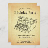 ヴィンテージアンティークタイプライター誕生日パーティー 招待状 (正面/裏面)