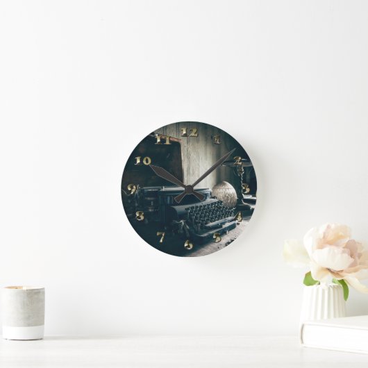 ヴィンテージアンティークタイプライター ラウンド壁時計 (ホーム)