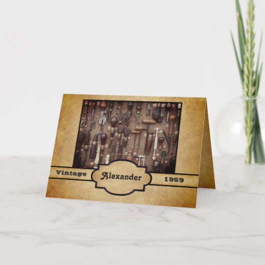 ヴィンテージアンティークツールウッドワーキング誕生日 カード (正面)