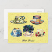 ヴィンテージアンティークティーカップティータイム ポストカード (正面/裏面)