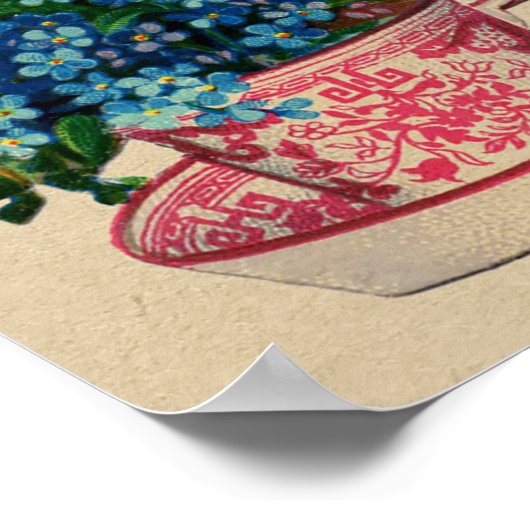 ヴィンテージアンティークティーカップフローラ ポスター (角)