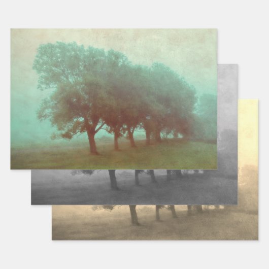 ヴィンテージアンティークティール(緑がかった色)テクスチャ横方向デコパージ ラッピングペーパーシート (セット)