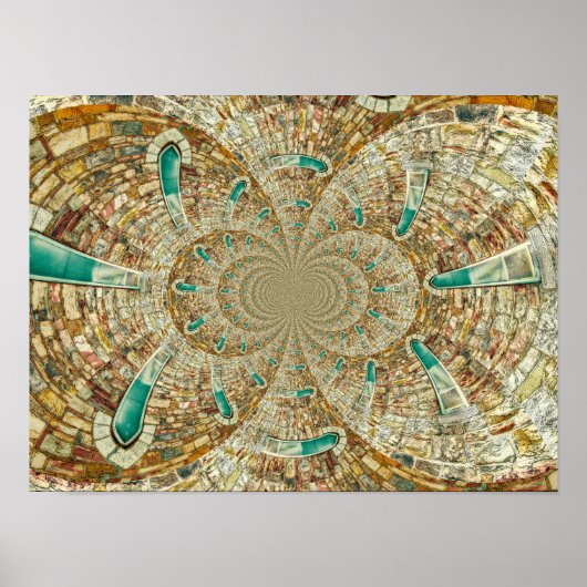 ヴィンテージアンティークティール(緑がかった色)ブラウン抽象芸術教会窓 ポスター (正面)