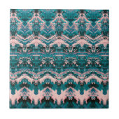 ヴィンテージアンティークティール(緑がかった色)緑ベージュパビクトリアンターン タイル (正面)