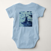 ヴィンテージアンティークデルフトブルータイルウィンドミル ベビーボディスーツ (裏面)