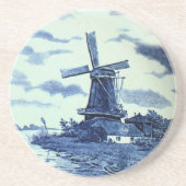 ヴィンテージアンティークデルフトブルータイル – 風車 コースター (正面)
