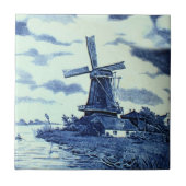 ヴィンテージアンティークデルフトブルータイル – 風車 タイル (正面)