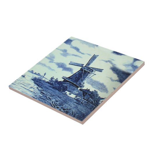 ヴィンテージアンティークデルフトブルータイル – 風車 タイル (側面)