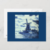 ヴィンテージアンティークデルフトブルータイル – 風車 ポストカード (正面/裏面)