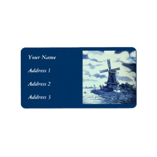 ヴィンテージアンティークデルフトブルータイル – 風車 ラベル