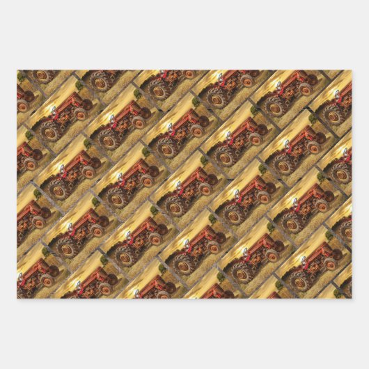 ヴィンテージアンティークトラクタセット ラッピングペーパーシート (正面3)