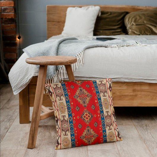 ヴィンテージアンティークトルコ淡い色の金ゴールドレッドキリムラグ クッション