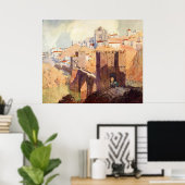 ヴィンテージアンティークトレド風景水彩 ポスター (ホームオフィス)