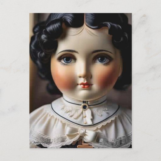 ヴィンテージアンティークドール葉書 – ノスタルジックチャーム ポストカード (正面)