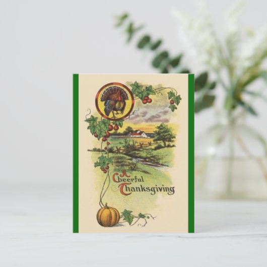 ヴィンテージアンティークハッピー感謝祭はがき シーズンポストカード (スタンド正面)