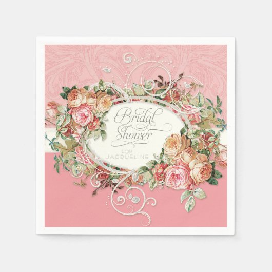 ヴィンテージアンティークバラフローラブーケイングリッシュマナー スタンダードカクテルナプキン (正面)