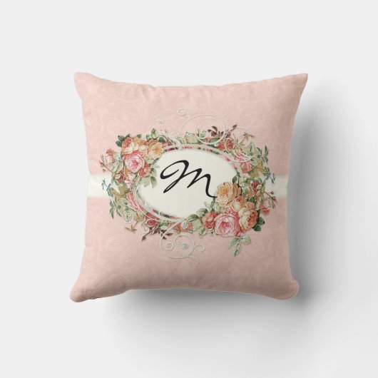 ヴィンテージアンティークバラフローラブーケモダンスワーズ クッション (裏面)