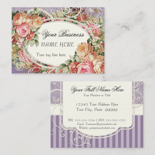 ヴィンテージアンティークバラフローラブーケモダンスワーズ 名刺 (正面/裏面)