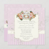 ヴィンテージアンティークバラフローラブーケモダンスワーズ 招待状 (正面/裏面)