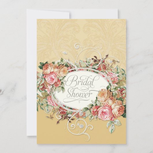 ヴィンテージアンティークバラフローラブーケモダンスワーズ 招待状 (裏面)