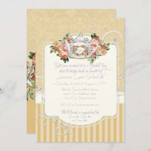 ヴィンテージアンティークバラフローラブーケモダンスワーズ 招待状 (正面/裏面)