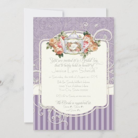 ヴィンテージアンティークバラフローラブーケモダンスワーズ 招待状 (正面)