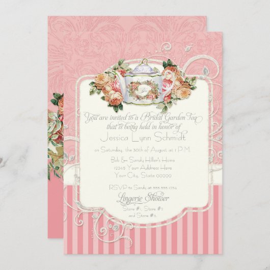 ヴィンテージアンティークバラフローラブーケランジェリーティー 招待状 (正面/裏面)