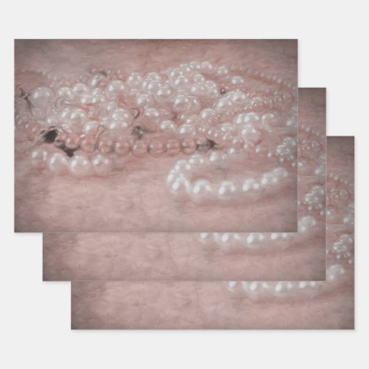 ヴィンテージアンティークバラ金ゴールドホワイトパール水色 ラッピングペーパーシート (セット)