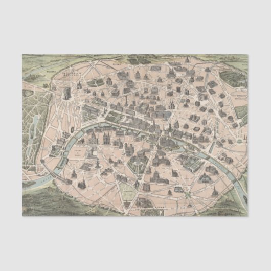 ヴィンテージアンティークパリ通りマップ 薄葉紙 (正面)