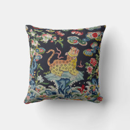 ヴィンテージアンティークヒョウ花刺繍織物 クッション