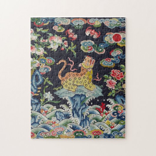 ヴィンテージアンティークヒョウ花刺繍織物 ジグソーパズル (縦)