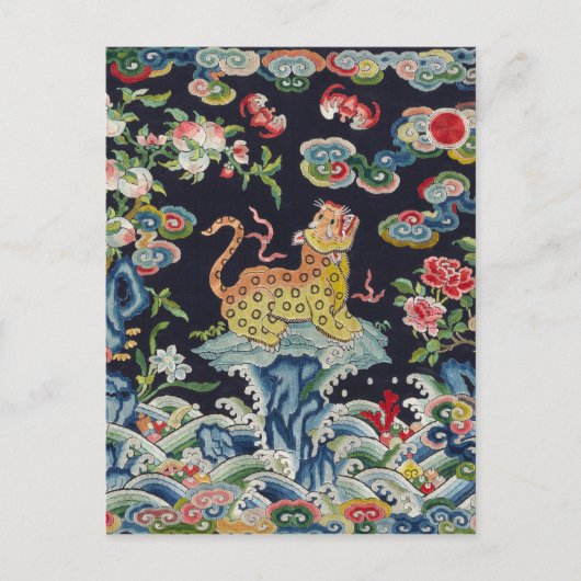 ヴィンテージアンティークヒョウ花刺繍織物 ポストカード (正面)