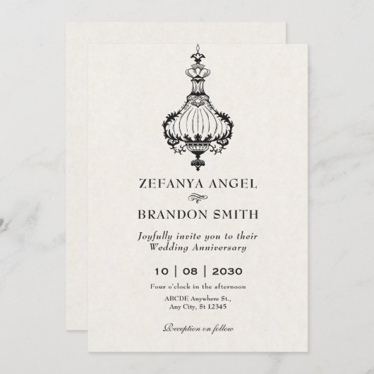 ヴィンテージアンティークビクトリアンシャンデリア記念日 招待状 (正面/裏面)