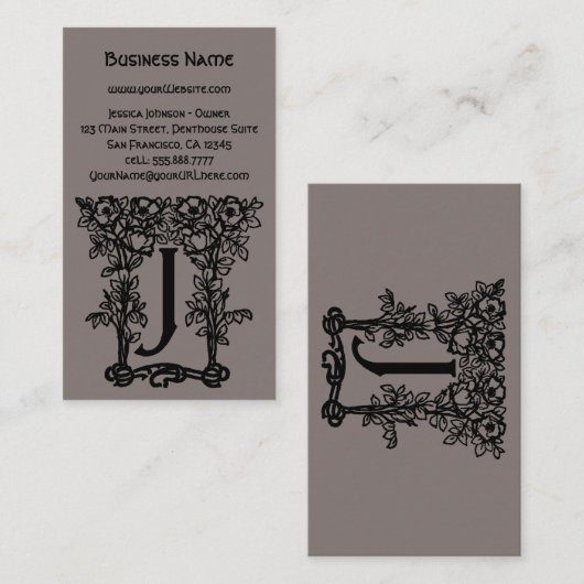 ヴィンテージアンティークビクトリアンモノグラム文字J 名刺 (正面/裏面)