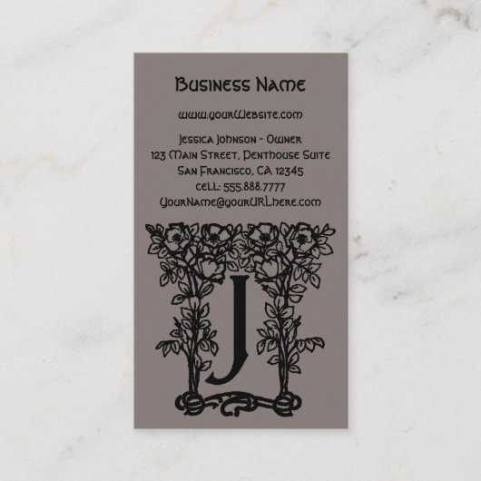 ヴィンテージアンティークビクトリアンモノグラム文字J 名刺 (正面)