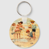 ヴィンテージアンティークビーチボーイガールチルドレンファインアート キーホルダー (正面)