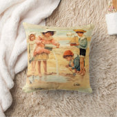 ヴィンテージアンティークビーチボーイガールチルドレンファインアート クッション (ブランケット)