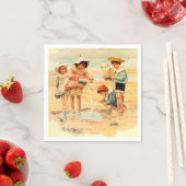 ヴィンテージアンティークビーチボーイガールチルドレンファインアート スタンダードカクテルナプキン (インサイチュ)