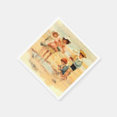 ヴィンテージアンティークビーチボーイガールチルドレンファインアート スタンダードカクテルナプキン (角)