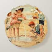 ヴィンテージアンティークビーチボーイガールチルドレンファインアート ラウンドクッション (裏面)