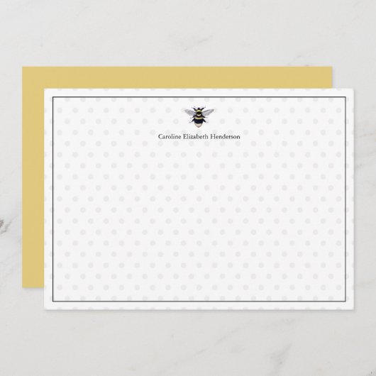 ヴィンテージアンティークビー水玉模様 パーソナライズされた ノートカード (正面/裏面)