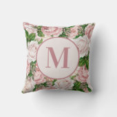 ヴィンテージアンティークピンクフラワーズモノグラムイニシャル クッション (裏面)