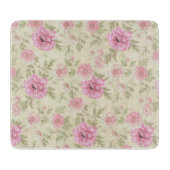 ヴィンテージアンティークピンクローズフローラ植物学 カッティングボード (正面)