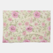 ヴィンテージアンティークピンクローズフローラ植物学 キッチンタオル (横)